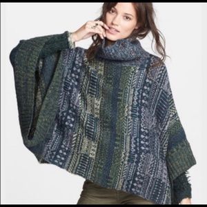 Free People Chunky Knit Poncho Blue/Green